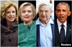 Combinación de fotografías de izq. a der. Debbie Wasserman Schultz, Hillary Clinton, George Soros y Barack Obama.