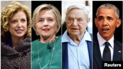 Combinación de fotografías de izq. a der. Debbie Wasserman Schultz, Hillary Clinton, George Soros y Barack Obama.