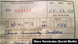 La multa de 100 pesos a la periodista independiente, Iliana Hernández, el 15 de diciembre de 2020.