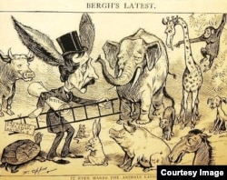 Caricatura de Henry Bergh en la prensa norteamericana: "Hasta los animales se ríen de él".