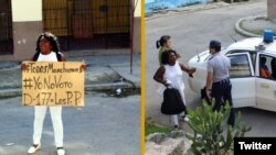 Arrestada líder de las Damas de Blanco, Berta Soler, al salir de la sede nacional del grupo opositor en Lawton, La Habana. (Fotos: Angel Moya)
