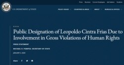 La página del Departamento de Estado con el comunicado oficial del Secretario Mike Pompeo.