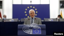 Josep Borrell, vicepresidente de la comisión europea encargada de coordinar la acción exterior de la Unión Europea, pronuncia un discurso en el Parlamento Europeo, en Estrasburgo, Francia. Jean-Francois Badias / Pool via REUTERS