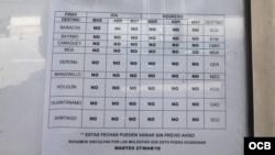 Un papel indica la suspensión de vuelos nacionales desde Baracoa hasta Gerona.