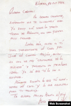 Carta inédita de Chávez a su vidente Cristina Marksman publicada por "El Mundo".