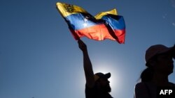 Un manifestante sostiene la bandera de Venezuela. (Archivo)