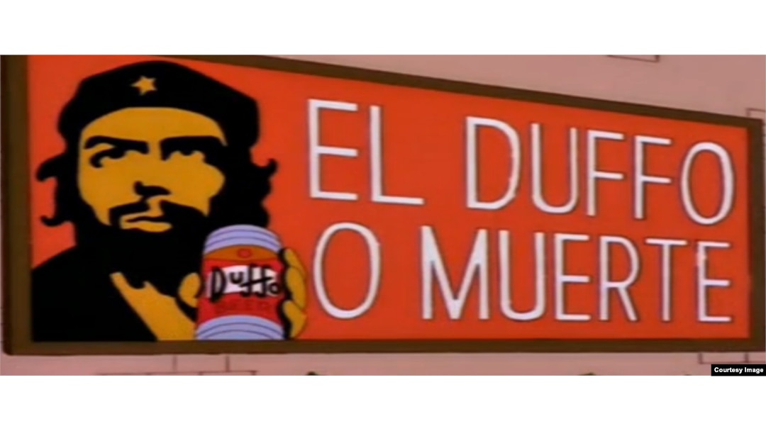 Cartel de Guevara con cerveza de serie Simpson