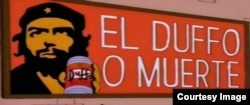 Cartel de Guevara con cerveza de serie Simpson