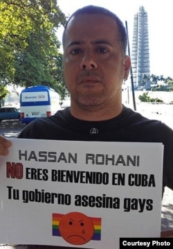 Activistas LGBT protestan contra la visita de presidente iraní a Cuba.