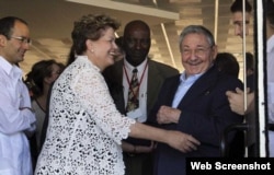 Dilma Rousseff, Raúl Castro y Marcelo Odebrecht durante inauguración del Mariel en enero de 2014 Foto: CubaDebate Ismael Francisco.