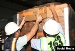 Contenedores de ayuda humanitaria para los venezolanos. Foto USAID.