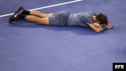 El tenista español Rafael Nadal tras vencer a Novak Djokovic.