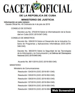 La Gaceta Oficial de Cuba anuncia el decreto-Ley No. 370 de 2019.