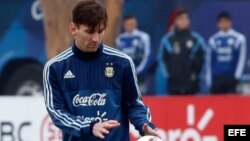 Messi durante el entrenamiento.