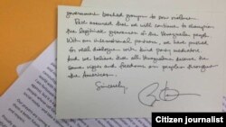 La carta manuscrita de Obama que publica el representante Joe García en su Twitter.