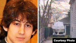 El bote en el patio de una casa de la calle Franklin, donde se escondió, presumiblemente herido Dyojar Tsarnaev