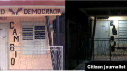 Reporta Cuba. Casa de Geordanis Muñoz antes y después de las pintadas de los simpatizantes del Gobierno.