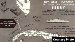 Cartel de promoción del viaje en ferry a La Habana desde Stock Island, Cayo Hueso, en los años 50.