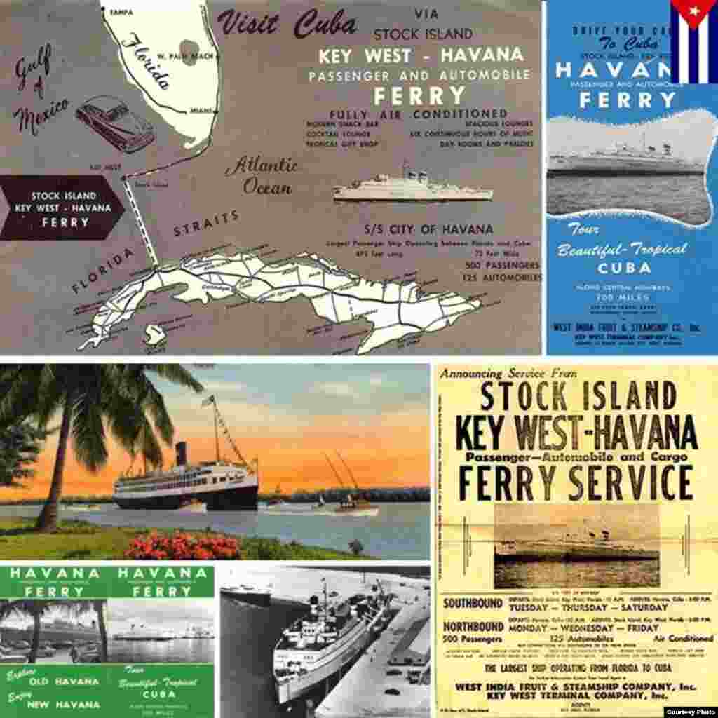 Carteles de promoción del viaje en ferry a La Habana desde Stock Island, Cayo Hueso.
