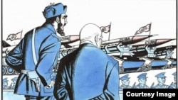 Caricatura de Nikita Jruschov y Castro durante Crisis de los Misiles