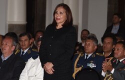 Karen Longaric Rodríguez, la canciller del gobierno interino de Bolivia, al tomar posesión el miércoles (Foto: Aizar Valdés-AFP).