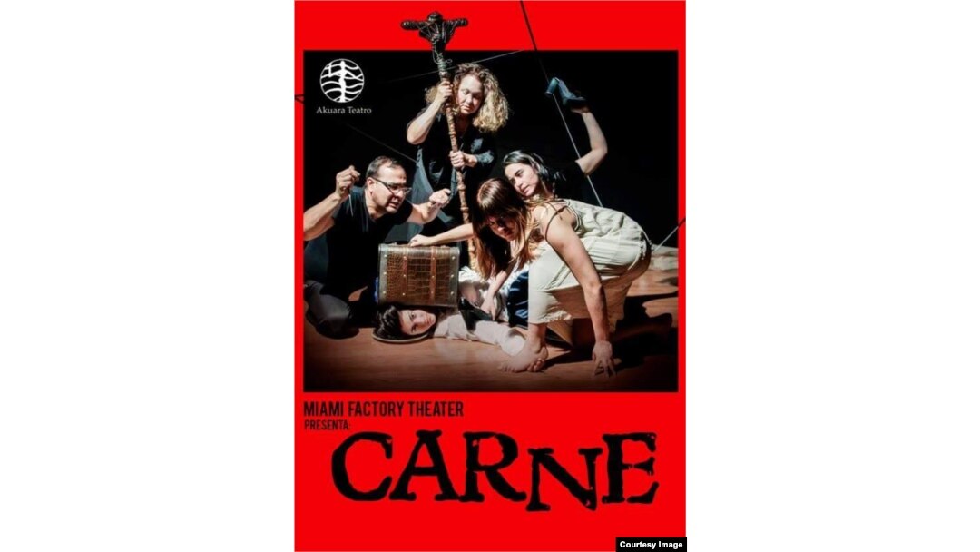 Cartel de "Carne". Se estrena en Miami el 8 de abril, en la sala Akuara Teatro.