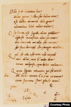 Manuscrito de un soneto de Miguel Ángel Buonarroti.