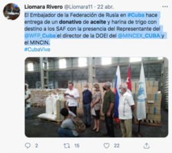 Liomara Rivero, funcionaria cubana del MINCEX, anuncia el donativo de Rusia.
