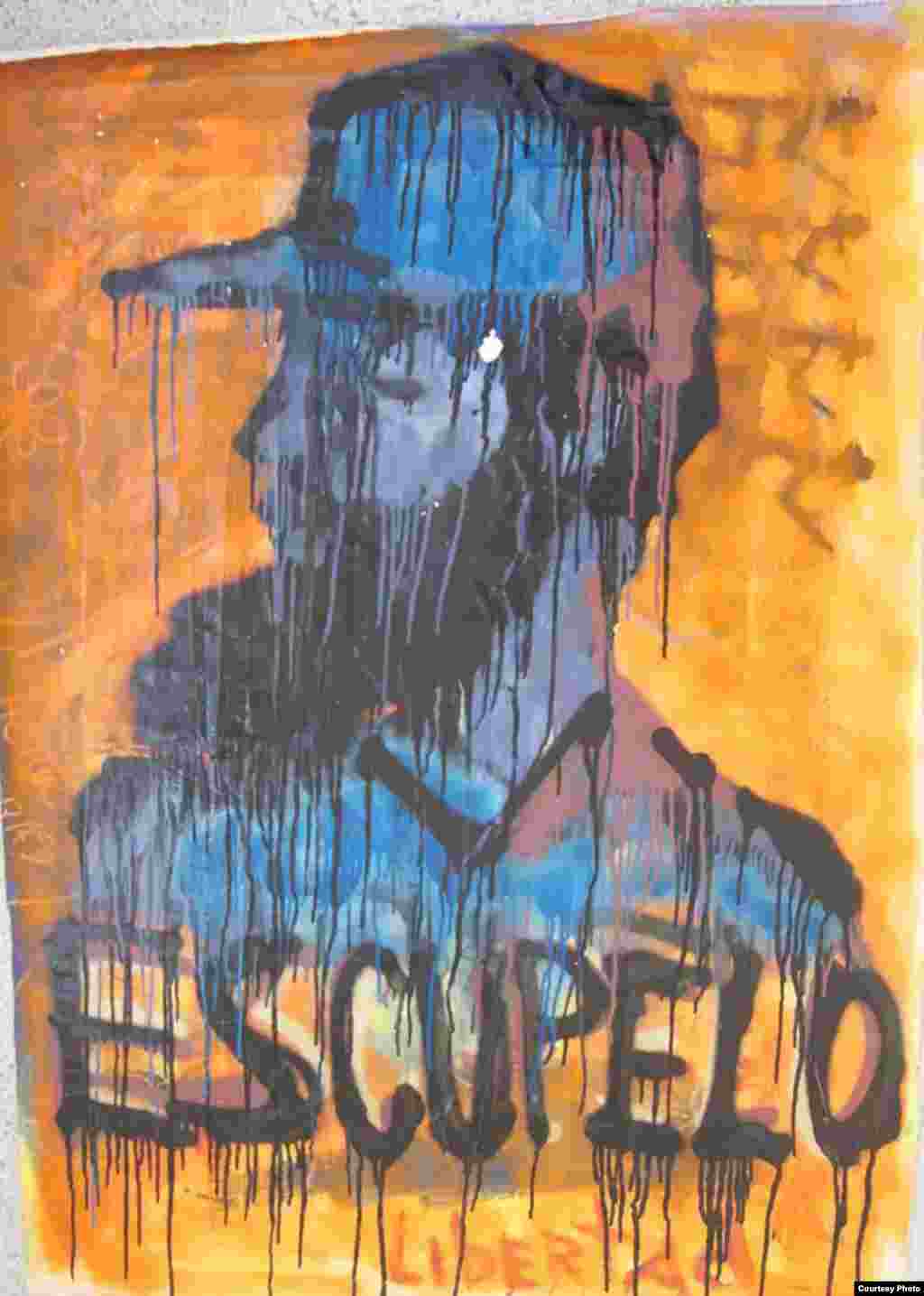 Grafitis contestatario de El Sexto, con una imagen que semeja al dictador Fidel Castro.