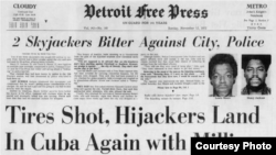 Titulares como este sobre secuestros de aviones hacia Cuba eran frecuentes en la prensa de EEUU en los 60 y 70.