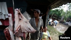 Campesinos venden carne de cerdo en una granja a las afueras de La Habana. (Archivo)