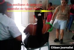 Reporta Cuba. Una mujer que trabaja en el hospital no tiene bata sanitaria. Foto: Mailín Ricardo.