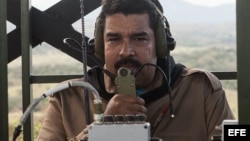 El presidente venezolano, Nicolás Maduro durante un ejercicio militar en el estado occidental Cojedes en la zona del Pao.