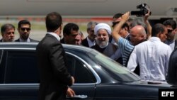 El presidente de Irán, Hassan Rohani arriba al aeropuerto José Martí, en La Habana.