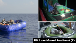Precarias embarcaciones usadas por balseros cubanos a finales de agosto e inicios de septiembre de 2021. (Imagen de US Coast Guard Southeast).