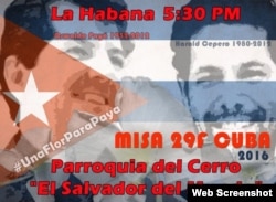 Un cartel anuncia la misa en honor de Oswaldo Payá y Harold Cepero.