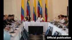 Cancilleres de Venezuela y Colombia reunidos en Cartagena.