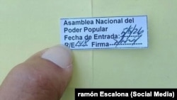 Comprobante de entrega de la petición a la Asamblea Nacional