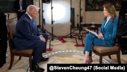 El presidente Donald Trump durante la entrevista para el programa 60 Minutes con la periodista Norah O’Donnell. 