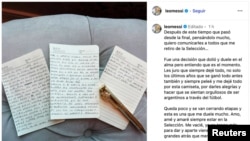 Lionel Messi publicó la carta de su puño y letra en Instagram