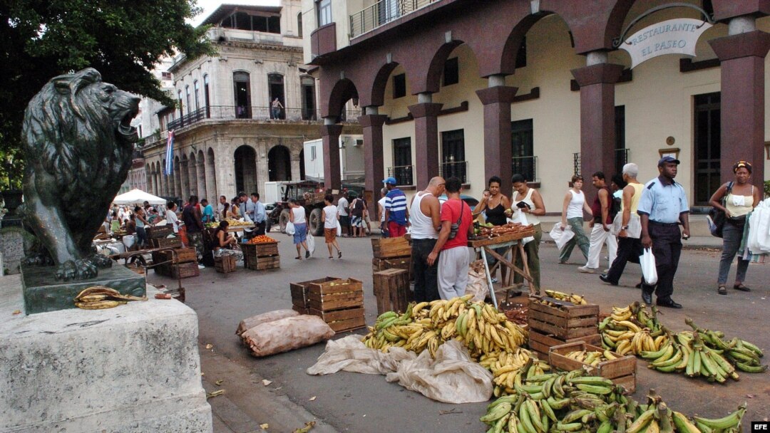 ARCHIVO. Varias personas compran alimentos en una feria organizada en el Paseo del Prado.
