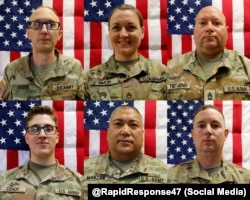 Los seis militares de EEUU caídos en el conflicto contra Irán. De izq. a der., Cody Khork, Nicole Amor, Noah Tietjens, Declan Coady, Robert Marzan y Jeffrey O'Brien.