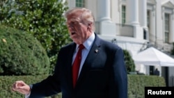 U.S. President Trump speaks about the helipad being constructed on the South Lawn at the White House