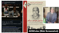 Ismail Musa Salem, del Frente Popular para la Liberación de Palestina, en un obituario difundido por la organización. A la izquierda, su hijo, Bassel Ismail Salem, representante del FPLP en Cuba, sosteniendo su fotografía durante un evento en La Habana.