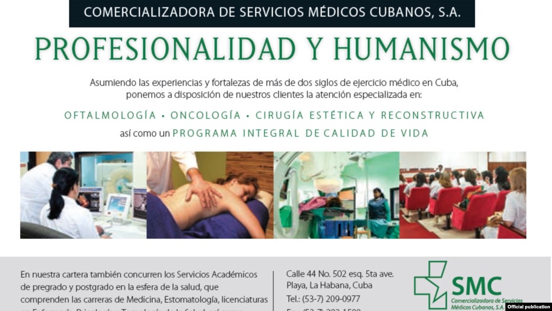 Un anuncio de la Comercializadora de Servicios Médicos Cubanos.