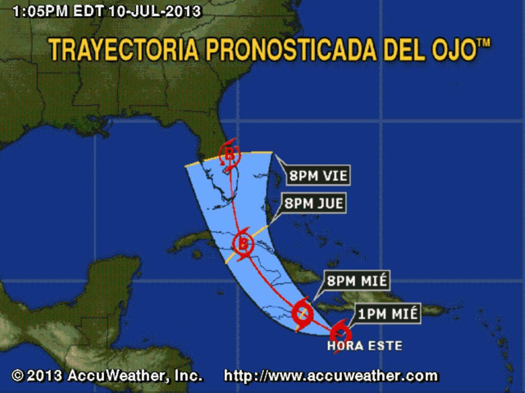 Tormenta Tropical Chantal trayectoria - 1:05 PM - 10 de Julio de 2013