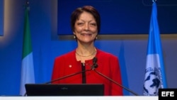La nueva presidenta de la Interpol, Mireille Balestrazzi, da un discurso en el cierre de la 81 Asamblea General de la Interpol celebrada en Roma, italia hoy, jueves 8 de noviembre de 2012.