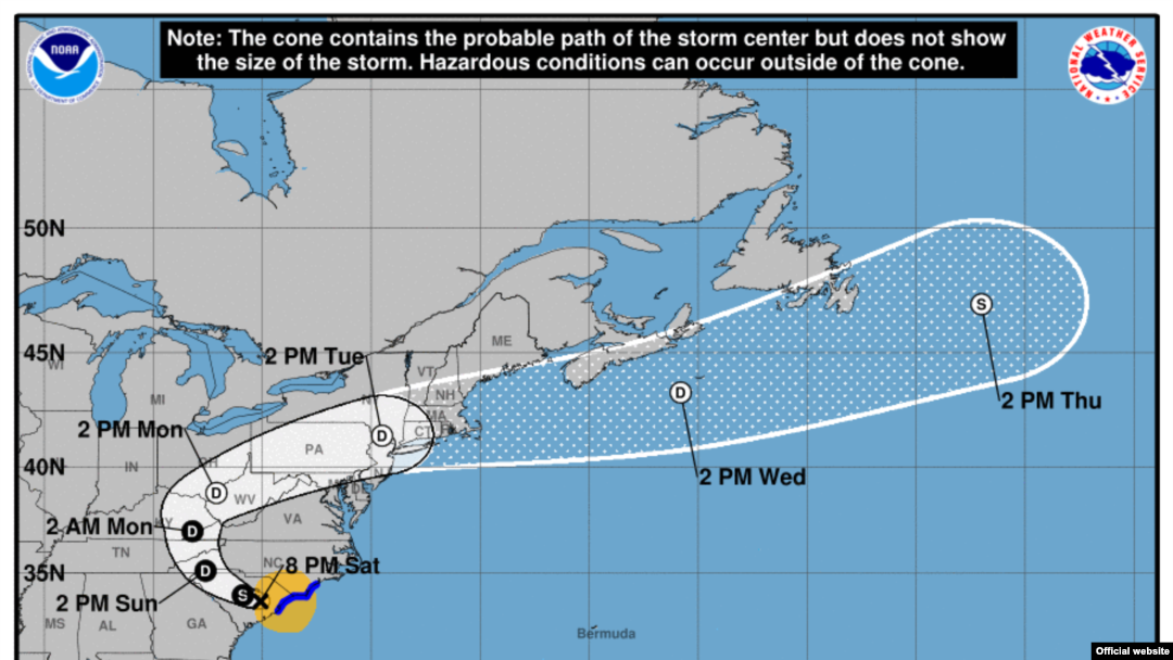 Cono de trayectoria pronosticada de Florence a las 8.00PM del sábado 9-15-2018