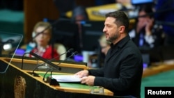El presidente de Ucrania, Volodymyr Zelenskyy, se dirige a la 81.ª Asamblea General de las Naciones Unidas, en Nueva York, el 23 de septiembre de 2026. 
