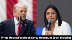 El presidente Donald Trump y la mandataria interina de Venezuela, Delcy Rodríguez. 